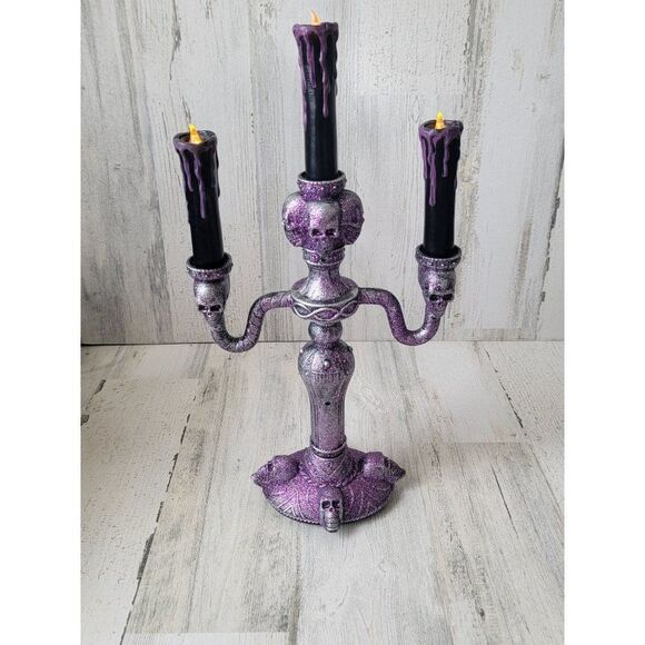 Halloween glitter light up purple Candlestick home decor - Picture 1 of 7